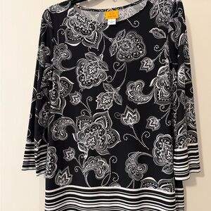 Ruby Rd. Black & White Floral-Stripe Tunic